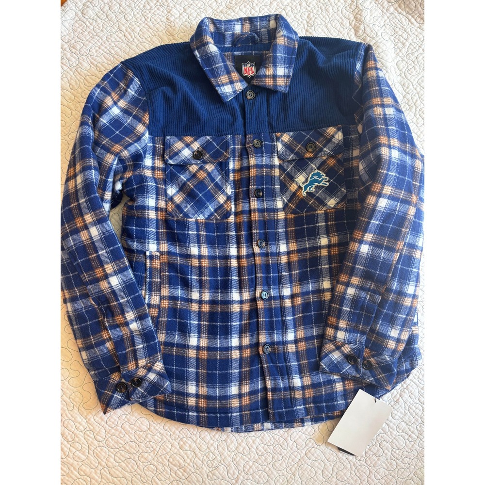 NFL Detroit Lions G-III Plaid Flannel Shirt Jacket Blue Mens Small
